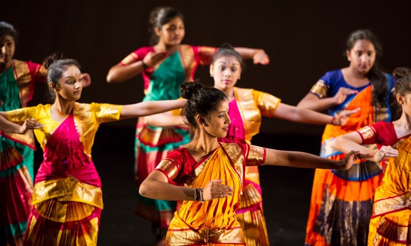 Yuva Gati performance with the female group in colourful outfits and expressions