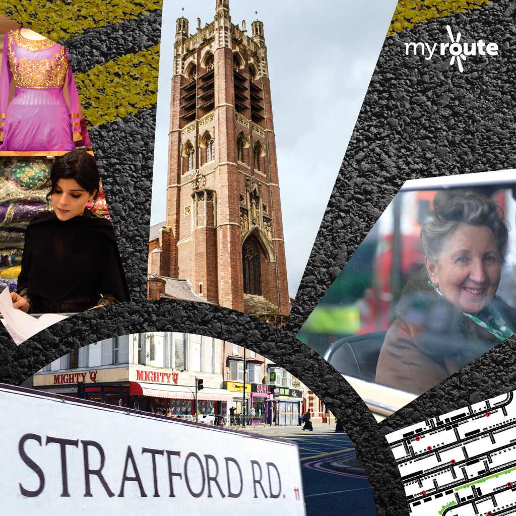 My route poster with Stratford Road, church tower, and maps