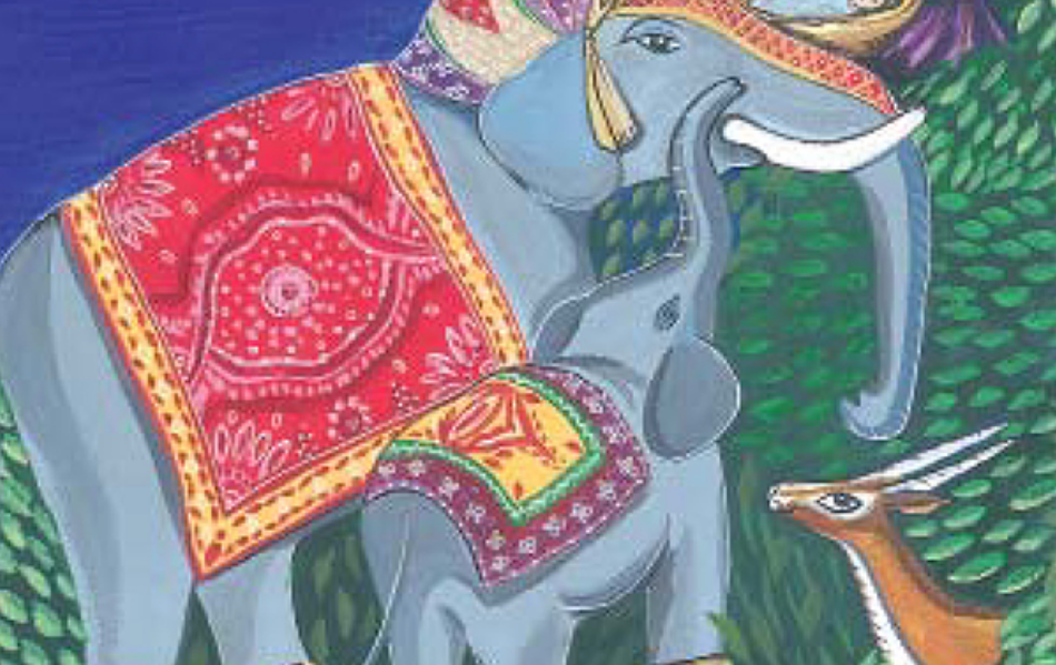 Zoom in on two elephants and gazelle from Lori book cover
