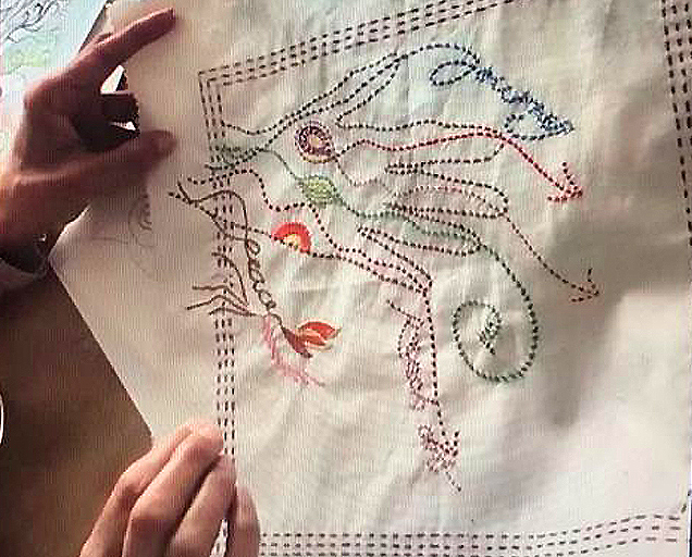 "Peace" hand embroidered