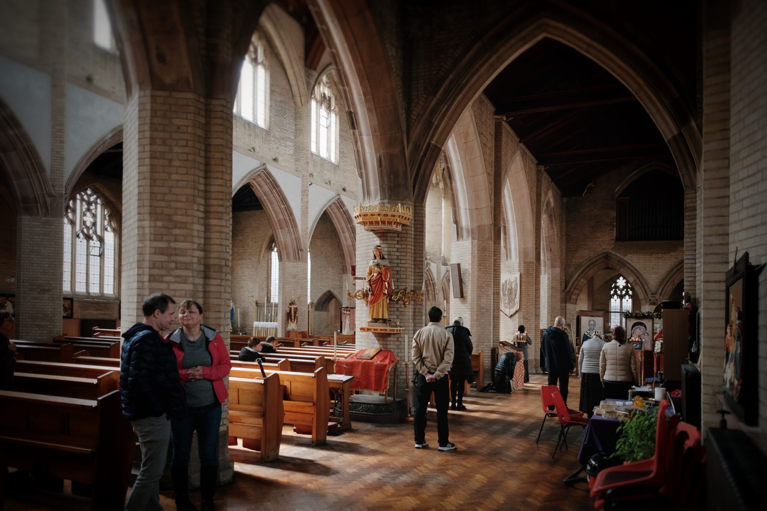 walking tour group in a church