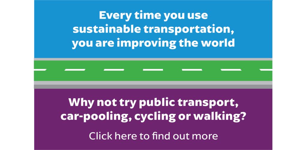 A clickable graphic that goes to sustainable travel information