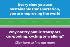 A clickable graphic that goes to sustainable travel information