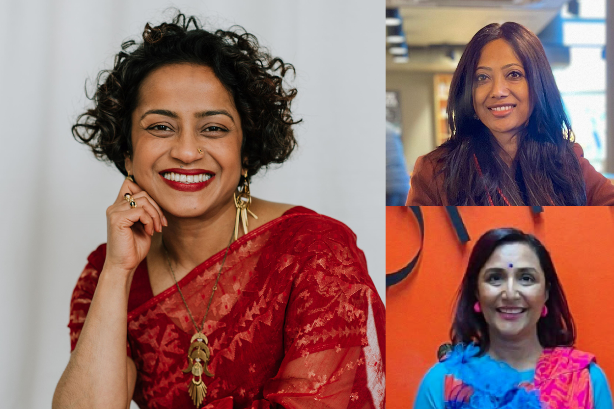 a collage of three women