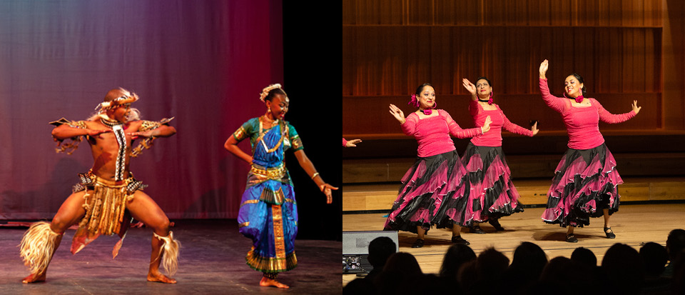 Two parallel photos of dance performances