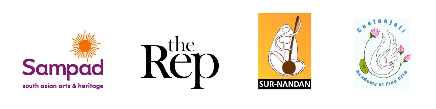 Logos for Sampad, The Rep, Sur-Nandan, Geetanjali